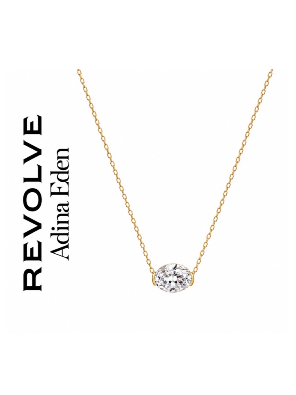 Adina Eden Moissanite Oval Semi Bezel Pendant Necklace Gold 2 Carats